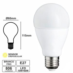 Lâmpada E27 10W=60W 230V LED Crepuscular 4000k 806lm - (LLE2710LDRCW(V))