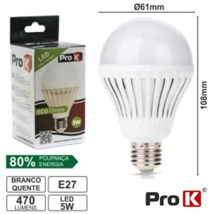 Lâmpada E27 5W=25W 230V 18 LEDS Globo Branco Quente 470lm Pr - (LLE27G05WW(P))