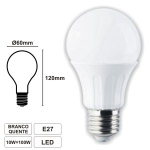 Lâmpada E27 10W=80W 230V LED Globo Branco Quente 800lm - (LLE27G10WWA(E))