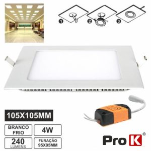 Painel LEDS Quadrado 4W 105mm Branco Frio 240lm PROK - (LLPQ10004CW(H))