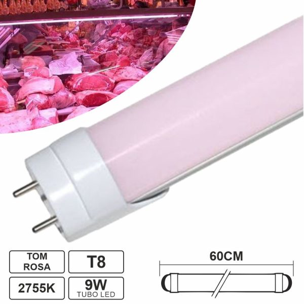 Lâmpada Tubular LED T8 9W 60cm 810LM Rosa P/ Talho - (LLTT806009R(B))