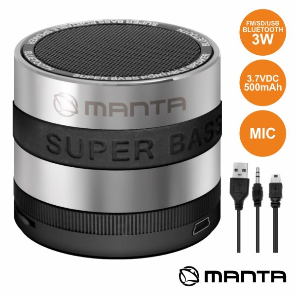 Coluna Bluetooth Portátil Metálica 3W USB/SD/Aux/FM/Bat/Mic - (MA407)