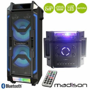 Coluna Amplificada 2x8" 500W FM/USB/BT/Bat LEDS Madison - (MADHIGHPOWER28-500)