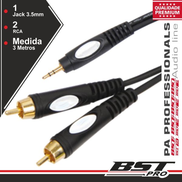 Cabo Jack 3.5mm Macho St / 2-Rca Macho 3m BSTPRO - (MINIJACK/RCA-3)