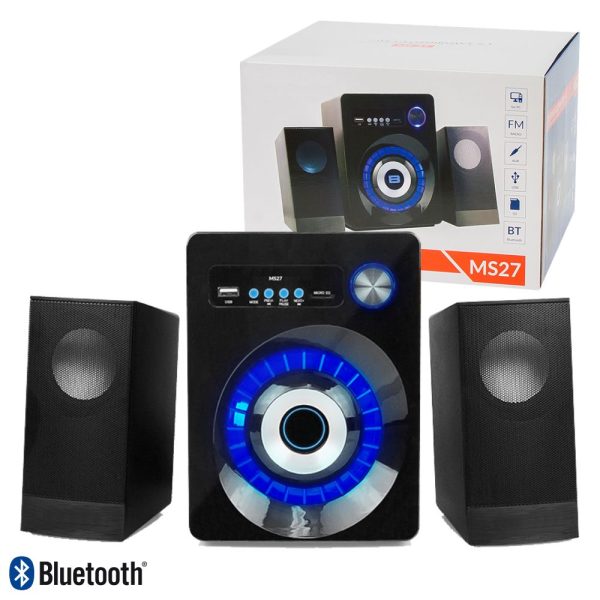 Conjunto Colunas Bluetooth P/ Pc 2.1 USB/SD/Aux/FM - (MS-27BK)