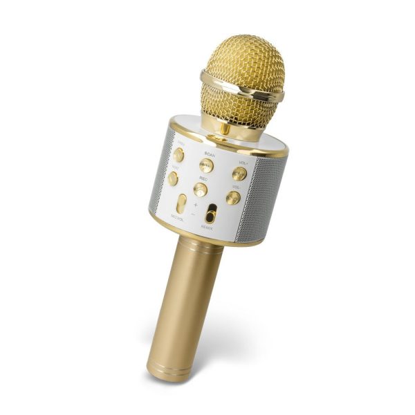 Microfone C/ Coluna 3W Bluetooth USB/SD Bateria Dourado - (MX-300GOLD)