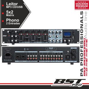 Pré-Amplificador 19" 2u Matrix 5x2 12 Entradas Cd/USB BSTPRO - (MX56U)