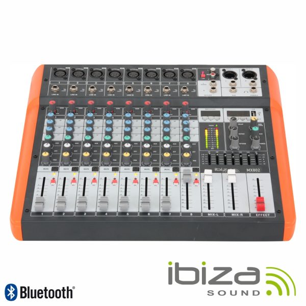 Mesa De Mistura 8 Canais 6 Entradas USB/BT/Gravação IBIZA - (MX802)