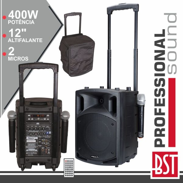 Coluna Amplificada 12" 400Wmáx 2 Mic Uhf Cd/USB/BT Bolsa BST - (NOMAD12UHF)