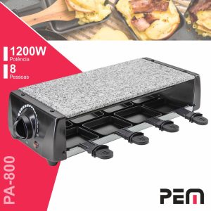 Grelhador Raclette C/ Pedra E 8 Gavetas P/ Queijo 1200W PEM - (PA-800)