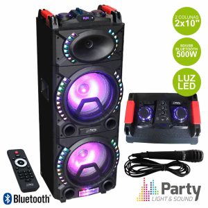 Coluna Amp. 2x10" 500W Mic/USB/BT/Aux/FM Mesa Efeitos Party - (PARTY-STUP210)