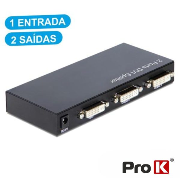 Distribuidor DVI-I Amplificado 1 Entrada 2 Saídas PROK - (PK-DVI1E2S)