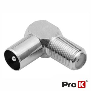 Ficha Adaptadora Coaxial Macho / F Fêmea 90º PROK - (PK-FF02)