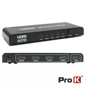 Distribuidor HDMI Amplificado 1 Entrada 4 Saídas 4k PROK - (PK-HDMI1E4S01)