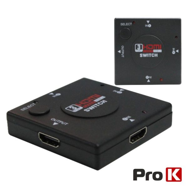 Distribuidor HDMI Amplificado 3 Entradas 1 Saída PROK - (PK-HDMI3E1S01)