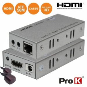 Extensor de Sinal HDMI Via RJ45 CAT5/6 50m C/ Ir PROK - (PK-HDMIRJ45EXTIR03)