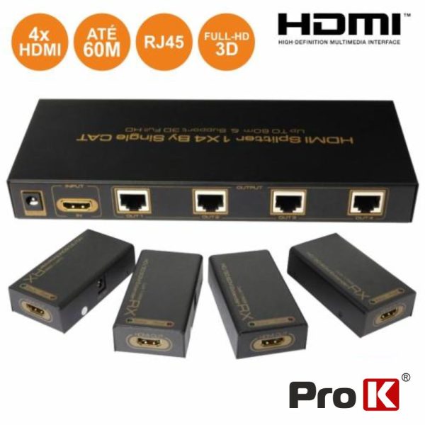 Extensor de Sinal HDMI Via RJ45 CAT5/6 PROK - (PK-HDMIRJ45EXTIR04)