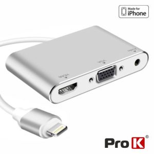 Cabo Adaptador Iphone Macho / VGA+HDMI+Jack 3.5mm PROK - (PK-IPHONE103)