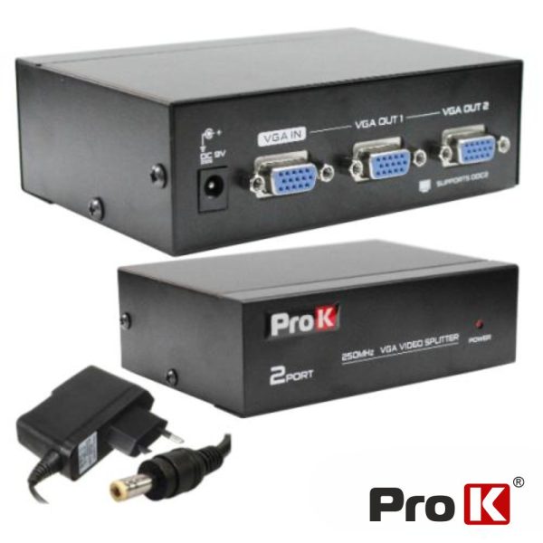 Distribuidor VGA Amplificado 1 Entrada 2 Saídas PROK - (PK-VGA1E2S)