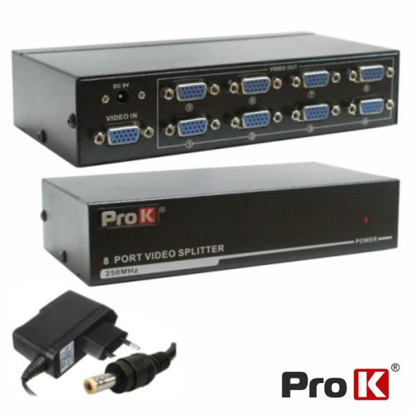 Distribuidor VGA Amplificado 1 Entrada 8 Saídas PROK - (PK-VGA1E8S)