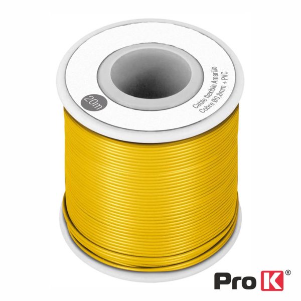 Cabo Multifilar Amarelo 0.8mm Rolo 20m PROK - (PKCM0.8/20Y)