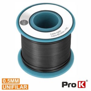 Cabo Unifilar Preto 0.5mm Rolo 25m PROK - (PKCU0.5/25B)