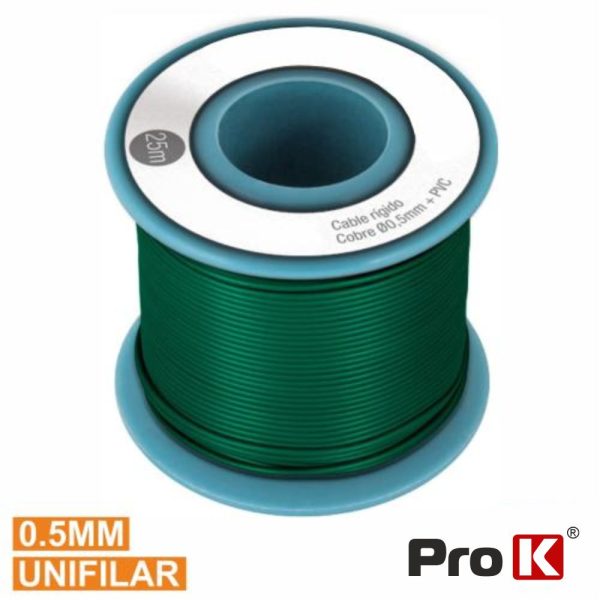 Cabo Unifilar Verde 0.5mm Rolo 25m PROK - (PKCU0.5/25G)