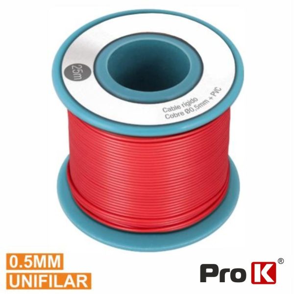 Cabo Unifilar Vermelho 0.5mm Rolo 25m PROK - (PKCU0.5/25R)