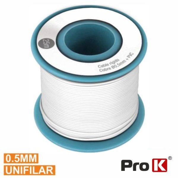 Cabo Unifilar Branco 0.5mm Rolo 25m PROK - (PKCU0.5/25W)