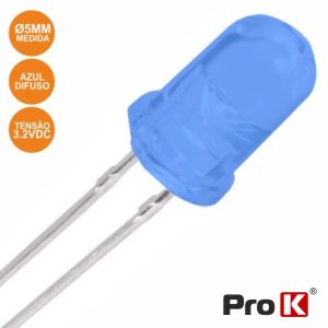 LED 5mm Alto Brilho Azul Difuso PROK - (PKLD05B-D)