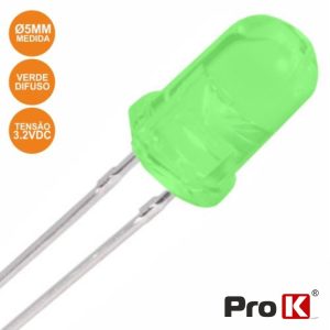 LED 5mm Alto Brilho Verde Difuso PROK - (PKLD05G-D)