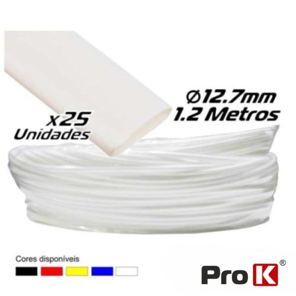 Tubo Manga Termoretráctil 12.7mm 1.2m 25x Branco PROK - (PKMT127W/25)