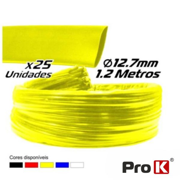 Tubo Manga Termoretráctil 12.7mm 1.2m 25x Amarelo PROK - (PKMT127Y/25)