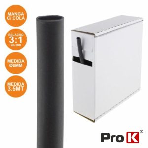 Tubo Manga Termoretráctil C/ Cola 6.0mm 3.5m Preto PROK - (PKMT60BK/3.5G)