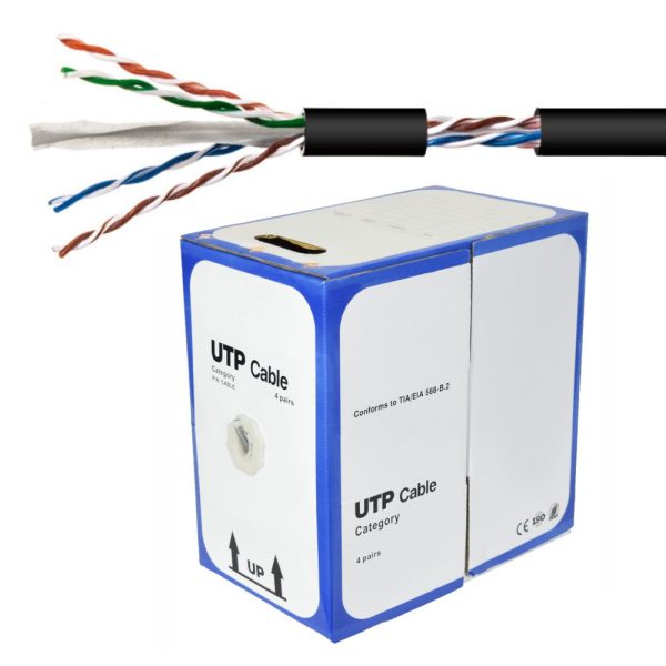 Cabo U/UTP CAT6 4xAWG23 Rígido p/ Exterior 305m Preto - (PKUTP6E305E)