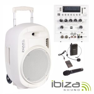 Coluna Amplificada 12" 700W USB/BT/SD/Bat UHF Branco IBIZA - (PORT12UHF-WH-MKII)