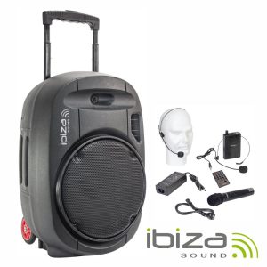 Coluna Amplificada 15" 800W USB/BT/SD/Bat UHF Preta IBIZA - (PORT15UHF-MKII)