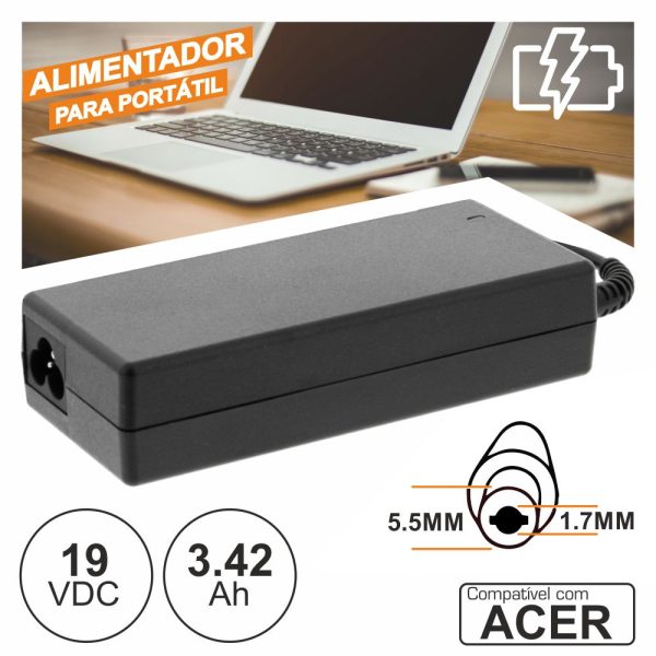 Alimentador P/ Acer 19V 3.42A 65W 5.5x1.7mm - (PSUP-NBT-AC02-WL)