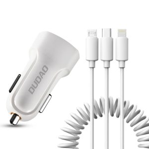 Adaptador Isqueiro 2 USB-A 5V 2.4A C/ Cabo 3em1 - (R7-WHITE)