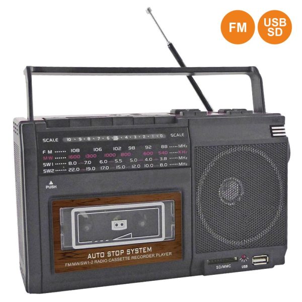 Rádio Portátil AM/FM 8W Cassete/USB/SD Retro - (RK10N)