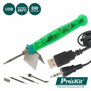 Ferro De Soldar 8W C/ Ligação USB 5v E Acessórios PROSKIT - (SI-169U)