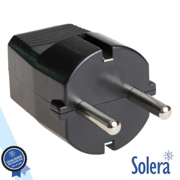 Ficha Schuko Macho C/ Terra 250v Preta SOLERA - (SLR-6428N)