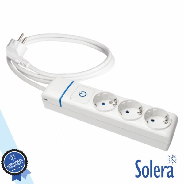 Tomada Elétrica C/ 3 Saídas Interruptor 1.5M Branco SOLERA - (SLR-8013PIL)