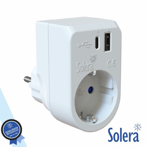 Ficha Elétrica Adaptadora 1x Schuko / USB-A/USB-C SOLERA - (SLR-860USBAC)