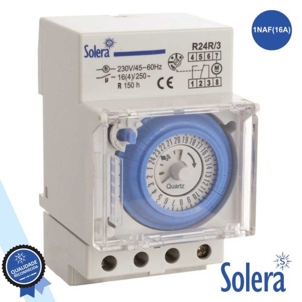 Temporizador Diário Analógico 16a 230V P/ Calha Din SOLERA - (SLR-R24R/3)