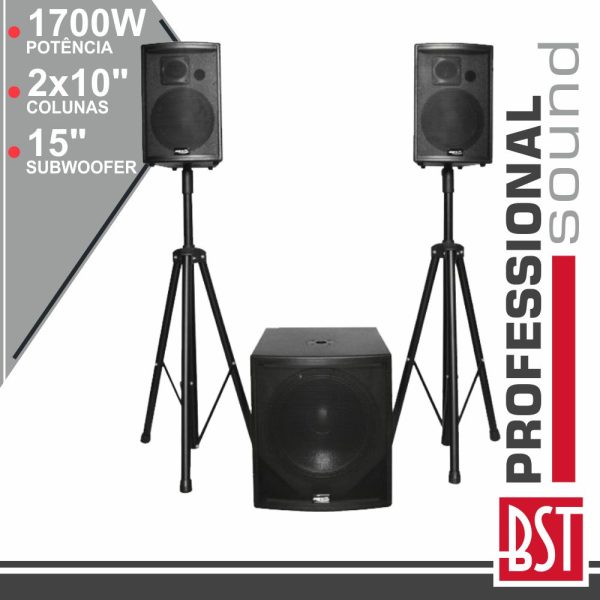 Conjunto Som Bi-Amplificado Pro 2.1 1700Wmáx BST - (SMATE-10)