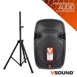 Coluna Amplificada 12" 500W UHF C/ Suporte VSOUND - (SOUND-SET-12)