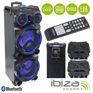 Coluna Amplificada 2x12" 300W 1 Mic Aux/USB/Bat/BT/SD IBIZA - (STANDUP-DJ-MKII)