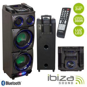 Coluna Amplificada 2x8" 300W USB/FM/BT/SD Preta IBIZA - (STANDUP208)