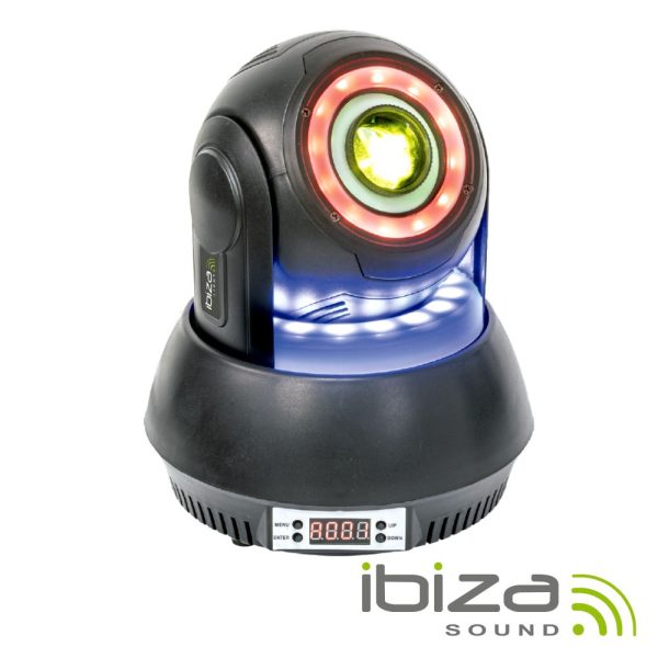 Moving Head 30W 7 Gobos / 3 Anéis LED RGB DMX Mic IBIZA - (STAR-SPOT-BL)